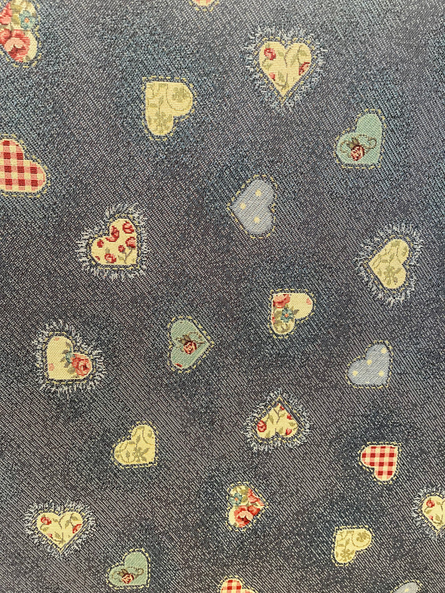 Schöner Jacquard-Stoff jeansblau mit Herzen