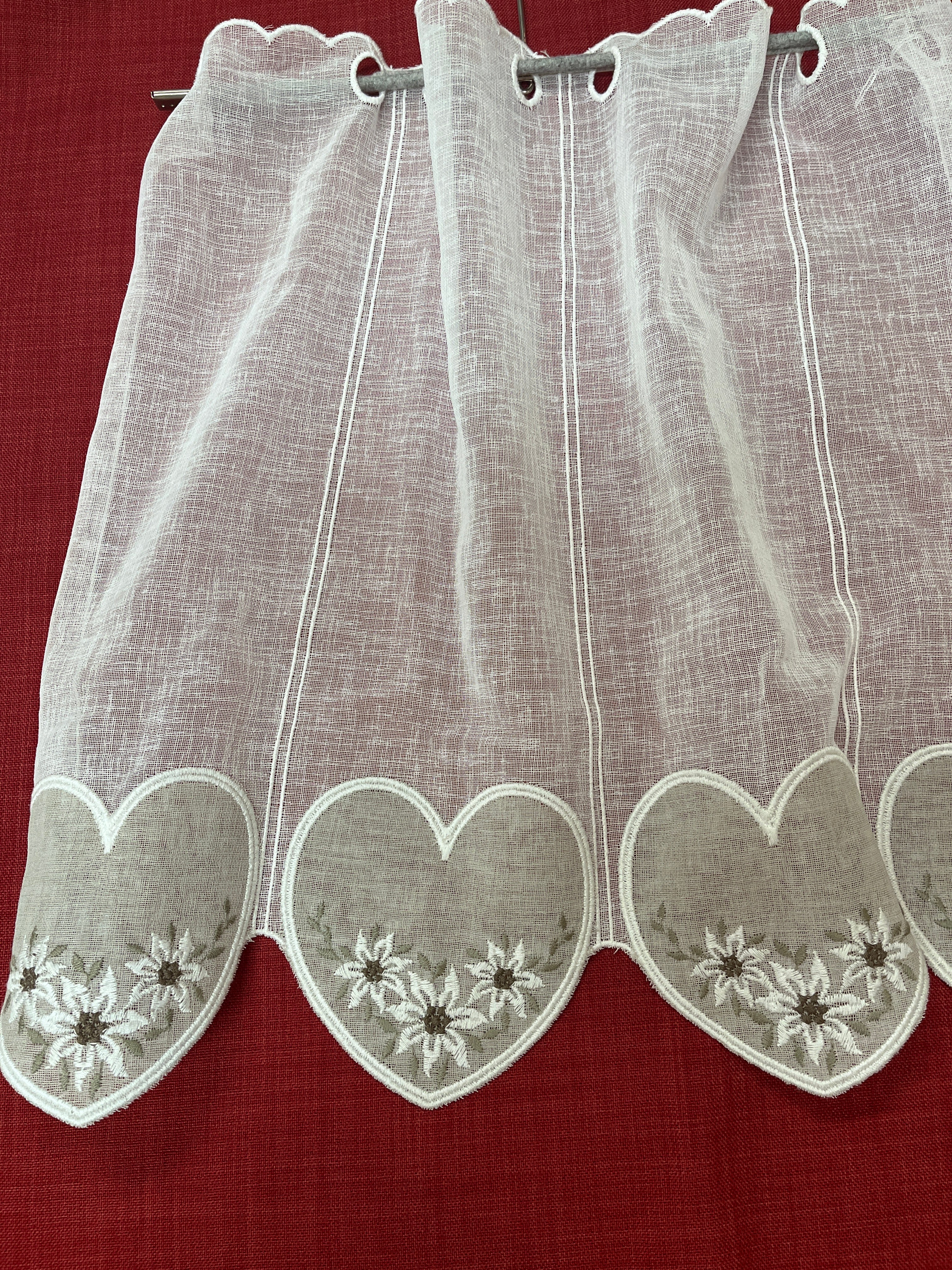 Kurzvorhang mit Edelweiss, Leinenstruktur taupe/beige oder grau