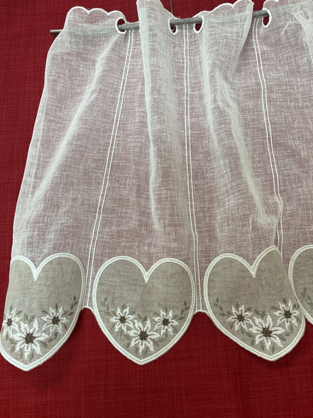 Kurzvorhang mit Edelweiss, Leinenstruktur taupe/beige oder grau