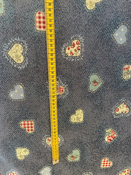 Schöner Jacquard-Stoff jeansblau mit Herzen