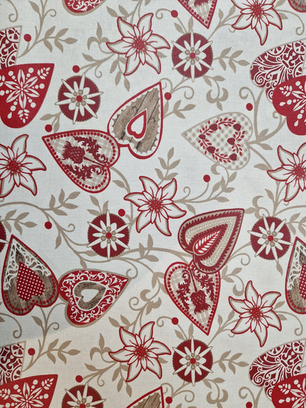 Wachstuch Herzen Edelweiss rot