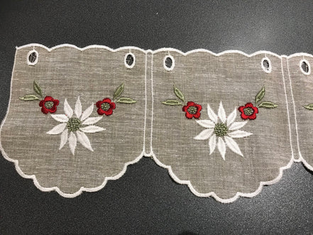 Schöner Kurzvorhang mit Alpenblumen Edelweiss in Leinenoptik beige, H 15cm