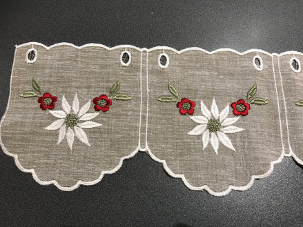 Schöner Kurzvorhang mit Alpenblumen Edelweiss in Leinenoptik beige, H 15cm