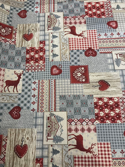 Schöner Stoff mit Hirsch, Herz, Karo