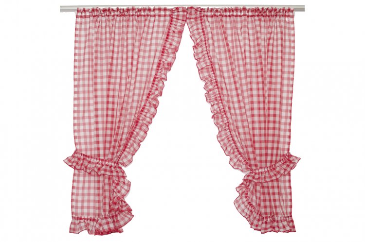 Scheibengardine Karo rot-weiss