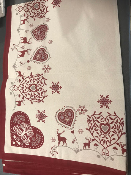Tischtuch mit Hirsch rot/beige