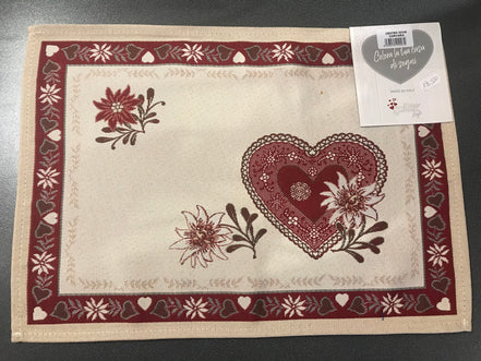 Tischset mit Herz und Edelweiss beige-rot