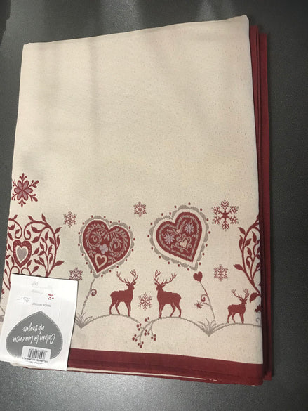Tischtuch mit Hirsch rot/beige